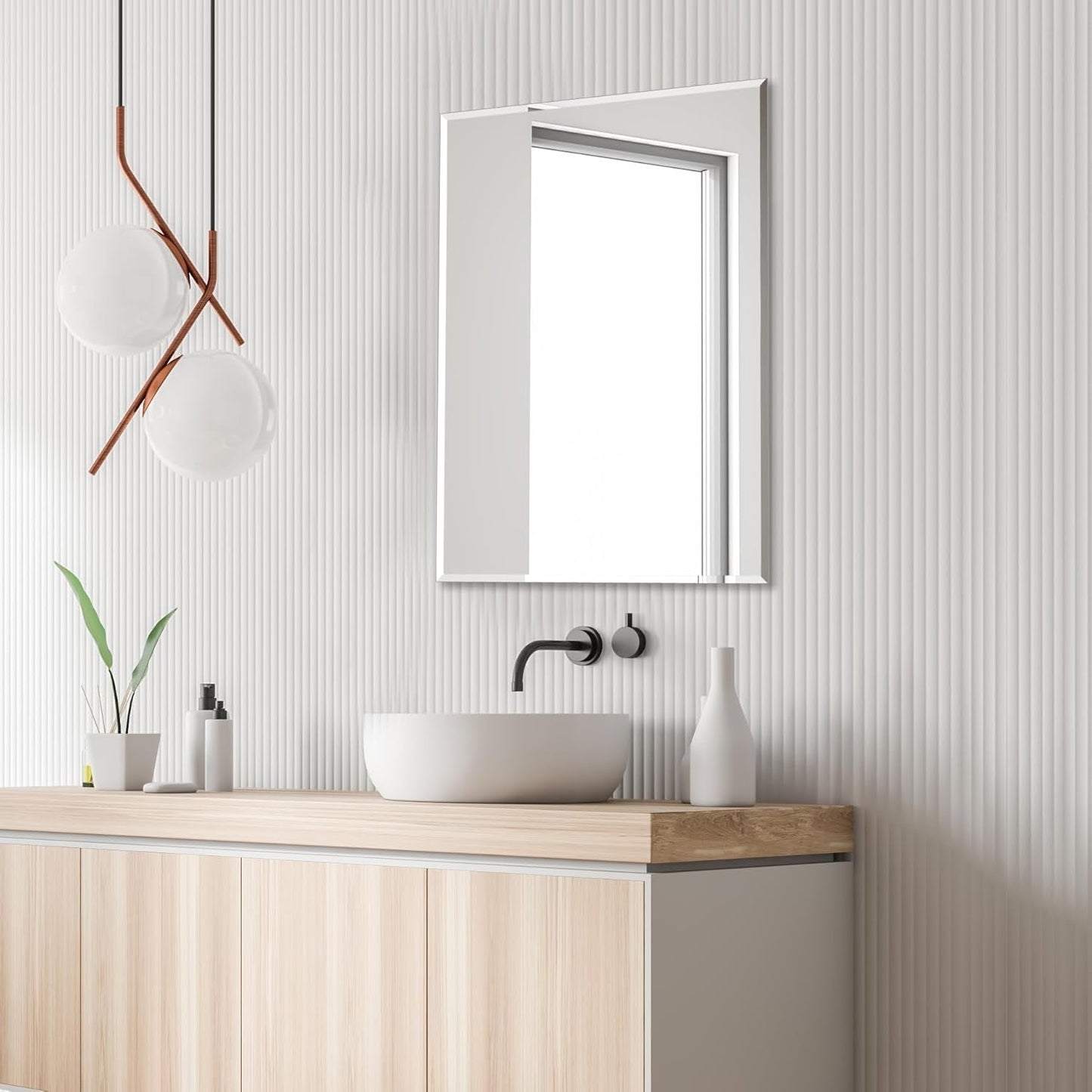 Wall Mirror Beveled Edge Frameless Mirror 24” X 32" Wall Mounted Mirror for Bathroom Vanity and Entryway