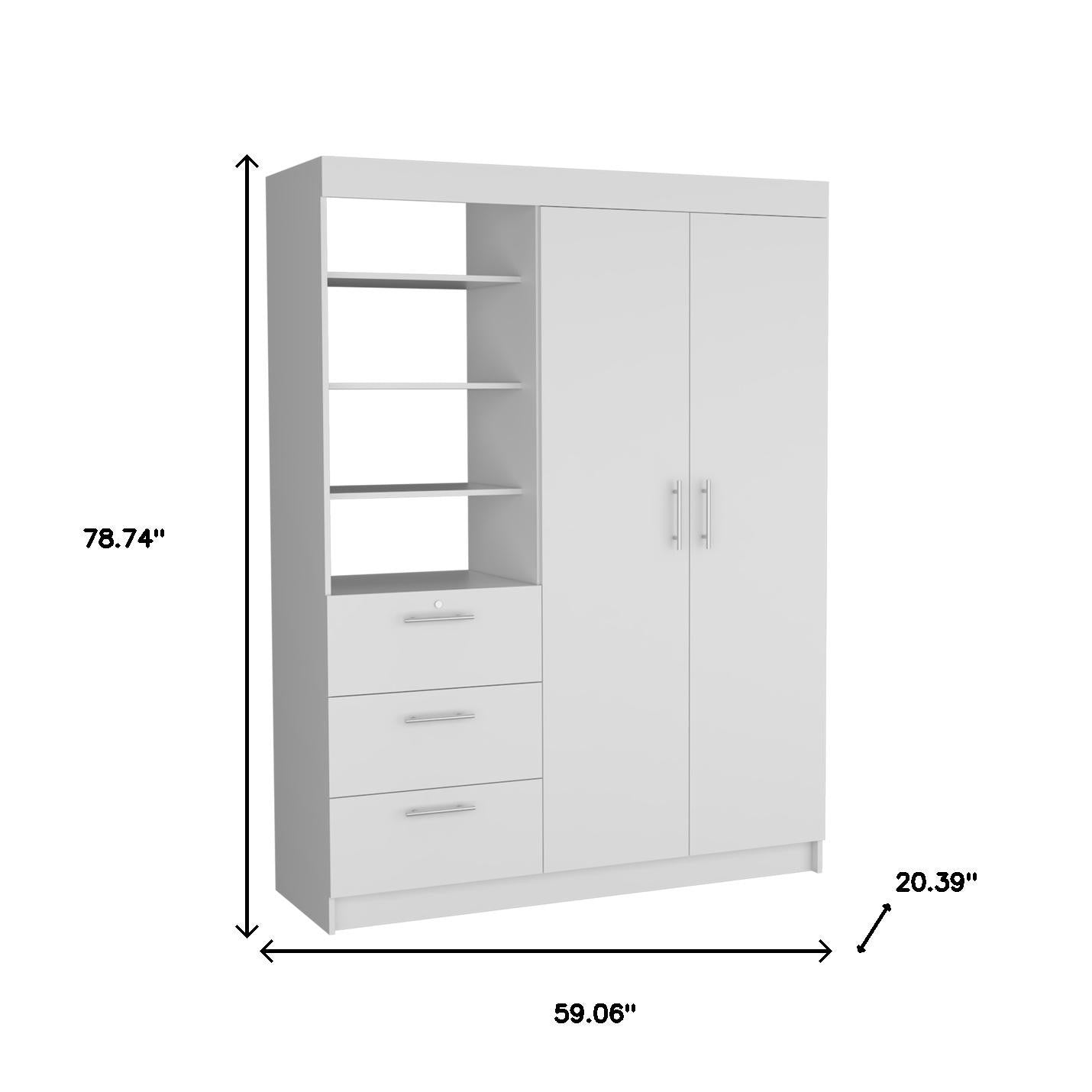Two Piece White Bedroom Set With Armoire And Nightstand