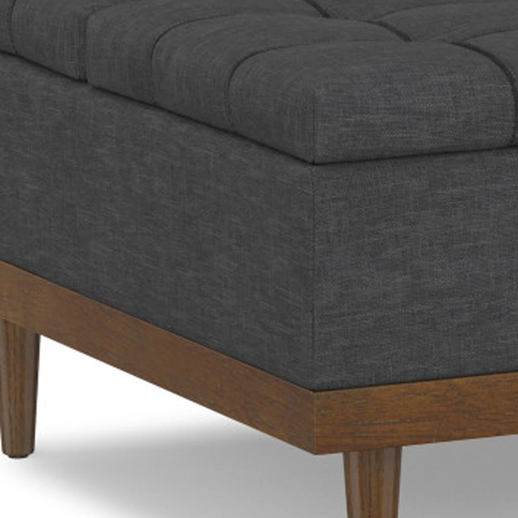 36" Walnut and Slate Gray Upholstery Storage Ottoman