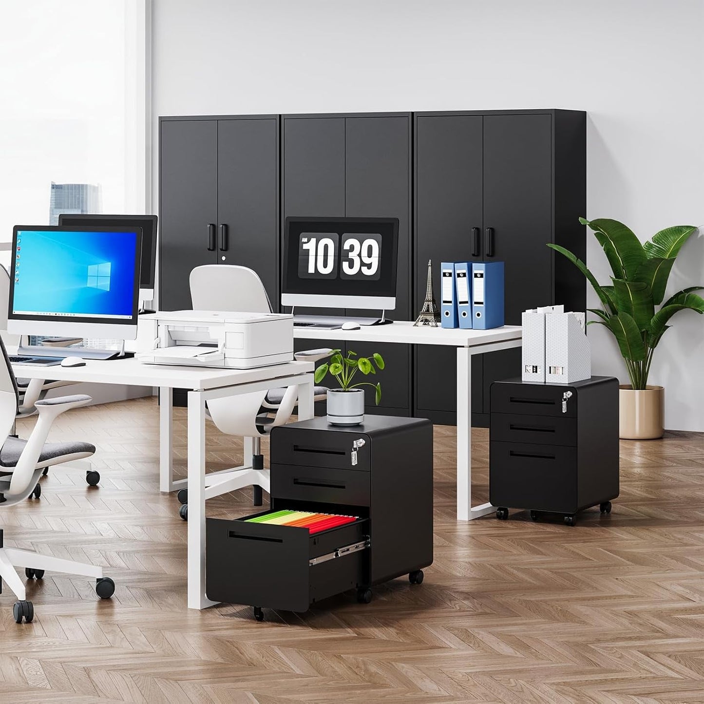 Mobile Filing Cabinet 3 Drawer, Rolling Small File Cabinet with Keys under Desk, Modern Black Filing Cabinet for Home Office with Anti-Tilt Wheels, A4/Letter/Legal Hanging File Drawers-1