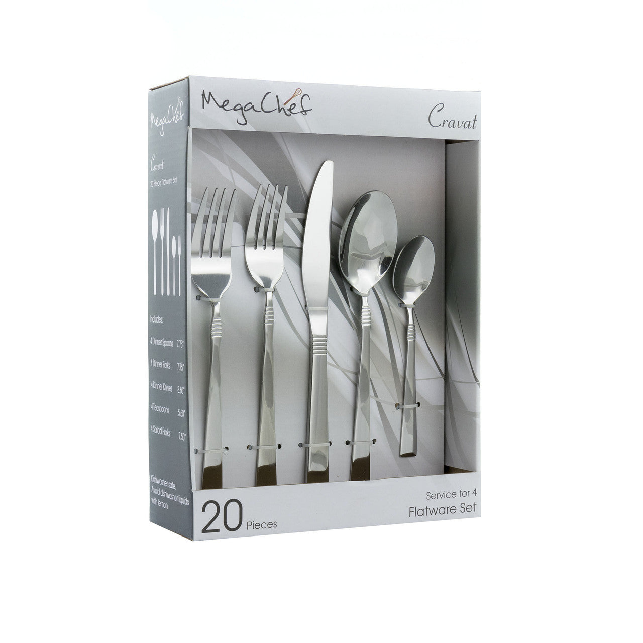 MegaChef Cravat 20 Piece Flatware Utensil Set, Stainless Steel Silverware Metal Service for 4 in Si-0