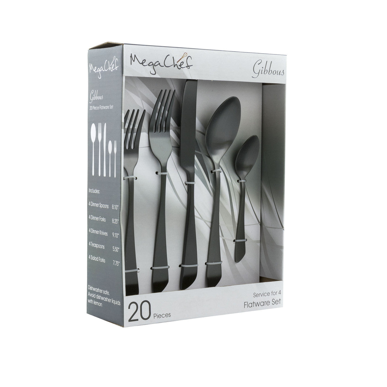 MegaChef Gibbous 20 Piece Flatware Utensil Set, Stainless Steel Silverware Metal Service for 4 in B-0