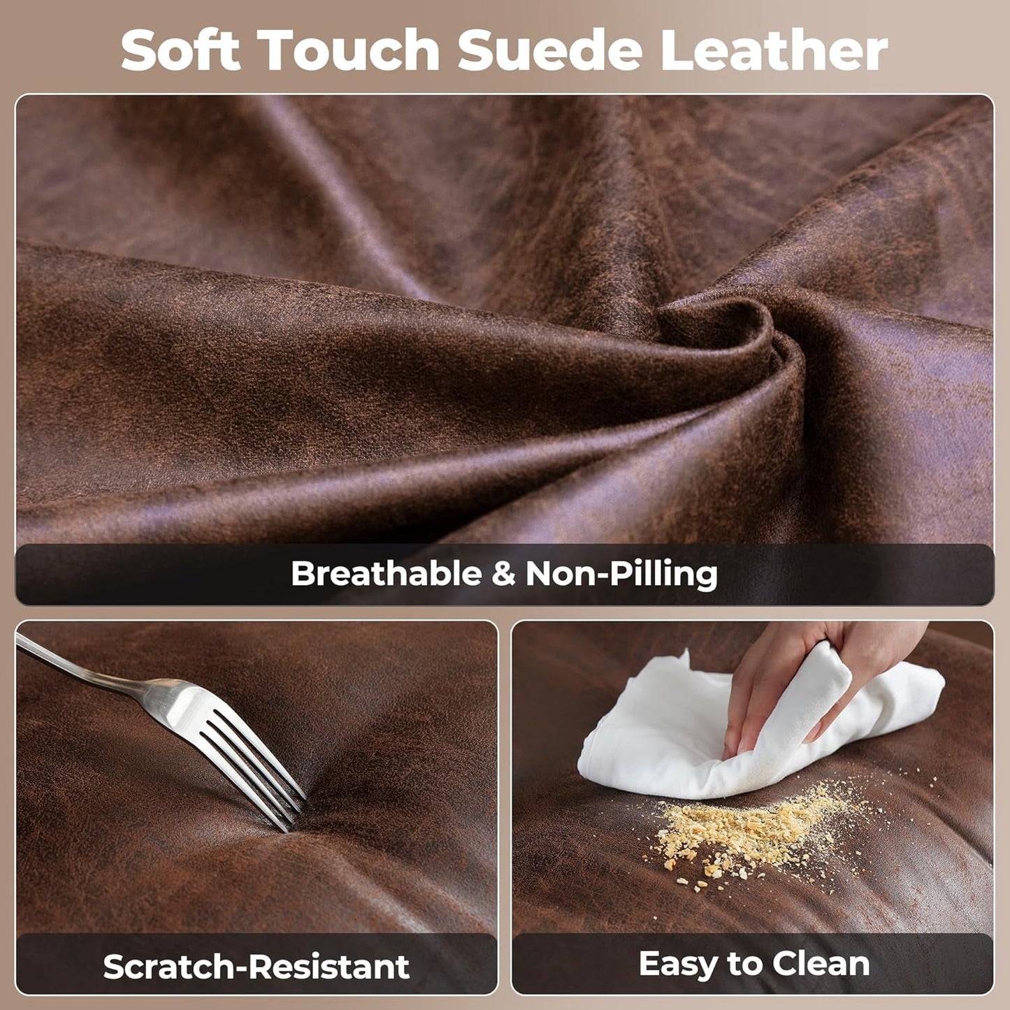 Ergonomic Home Office Chair, Mid-Century Modern Leather Chair, Mid Back Swivel Rolling Executive Chair with Armrest Wheels, Comfy Task Computer Desk Chair (Dark Brown, Suede Leather)-4