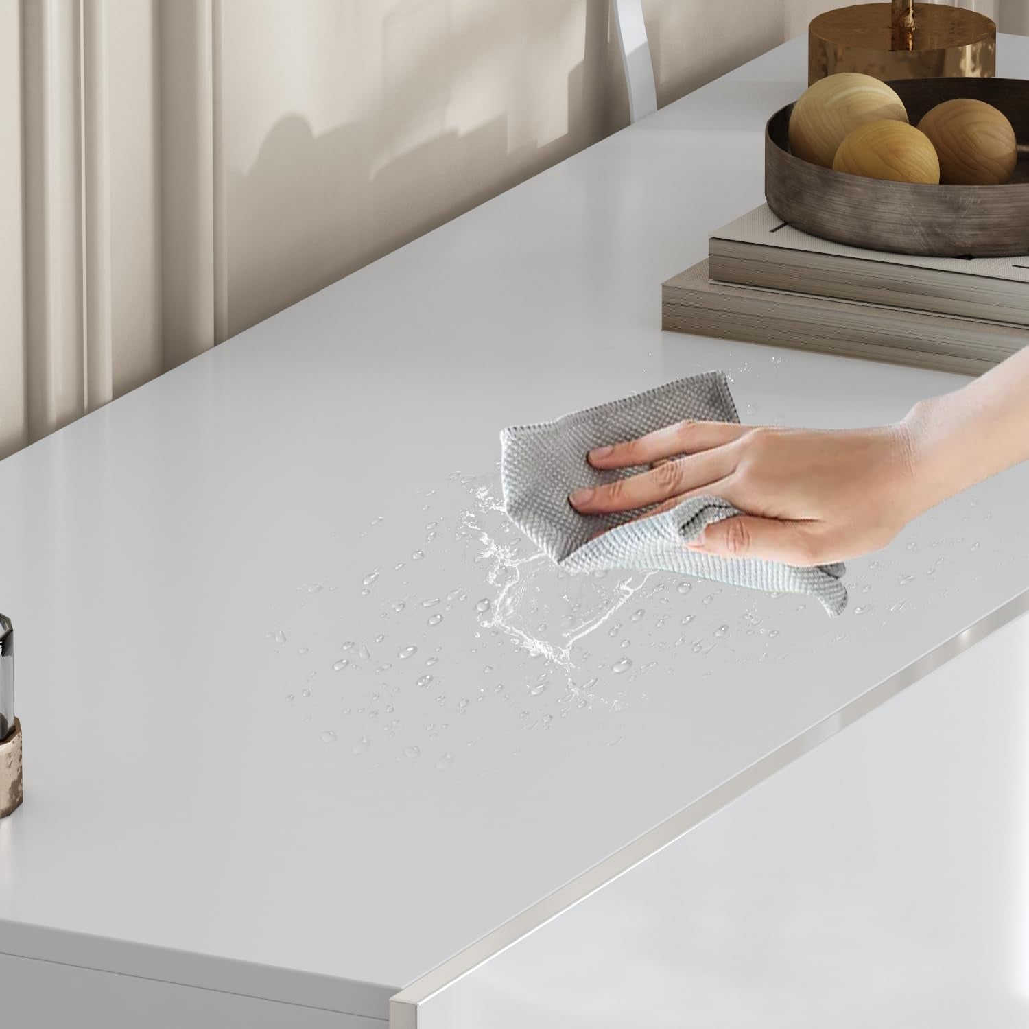 White Drawer Dresser for Bedroom, Modern High Gloss Dresser with 6 Drawers, Double Dresser Storage Chest of Drawer with Asymmetrical Design for Bedroom, Living Room, Entryway-4