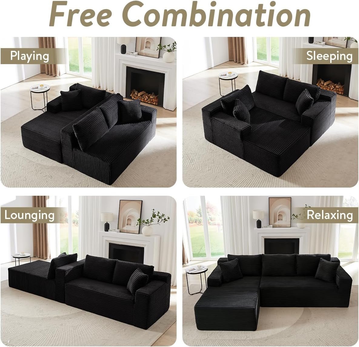 104 Inch L Shape Modular Sectional Couch with Chaise