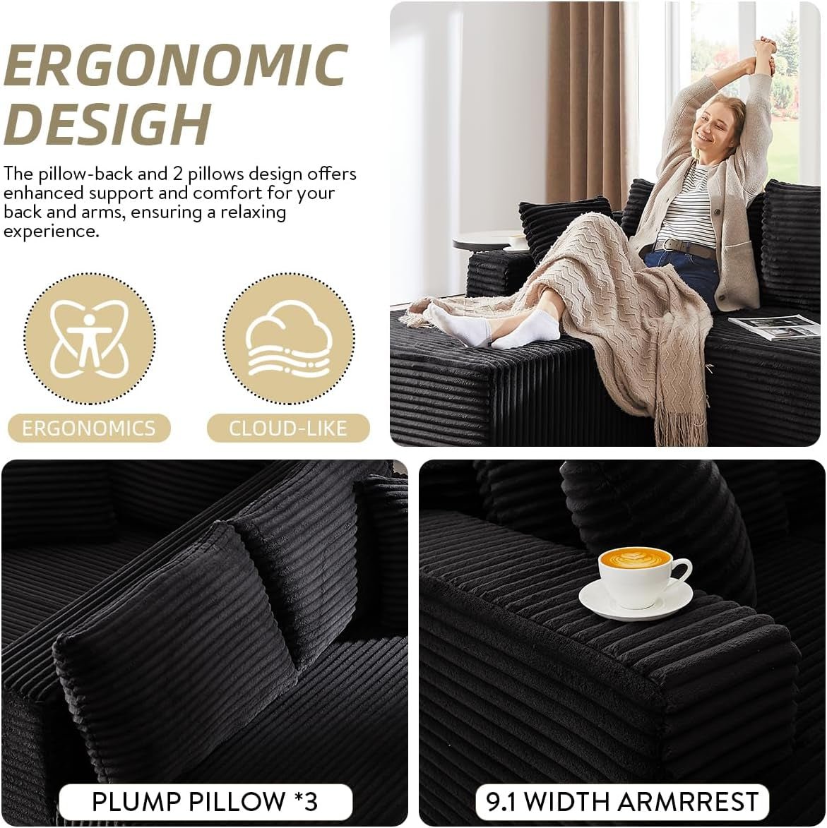 104 Inch L Shape Modular Sectional Couch with Chaise