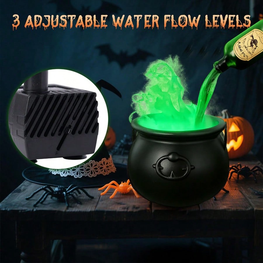 Witches Cauldron With Magic Floating Potion Bottles And Led Diffuser For Halloween Decoration-4