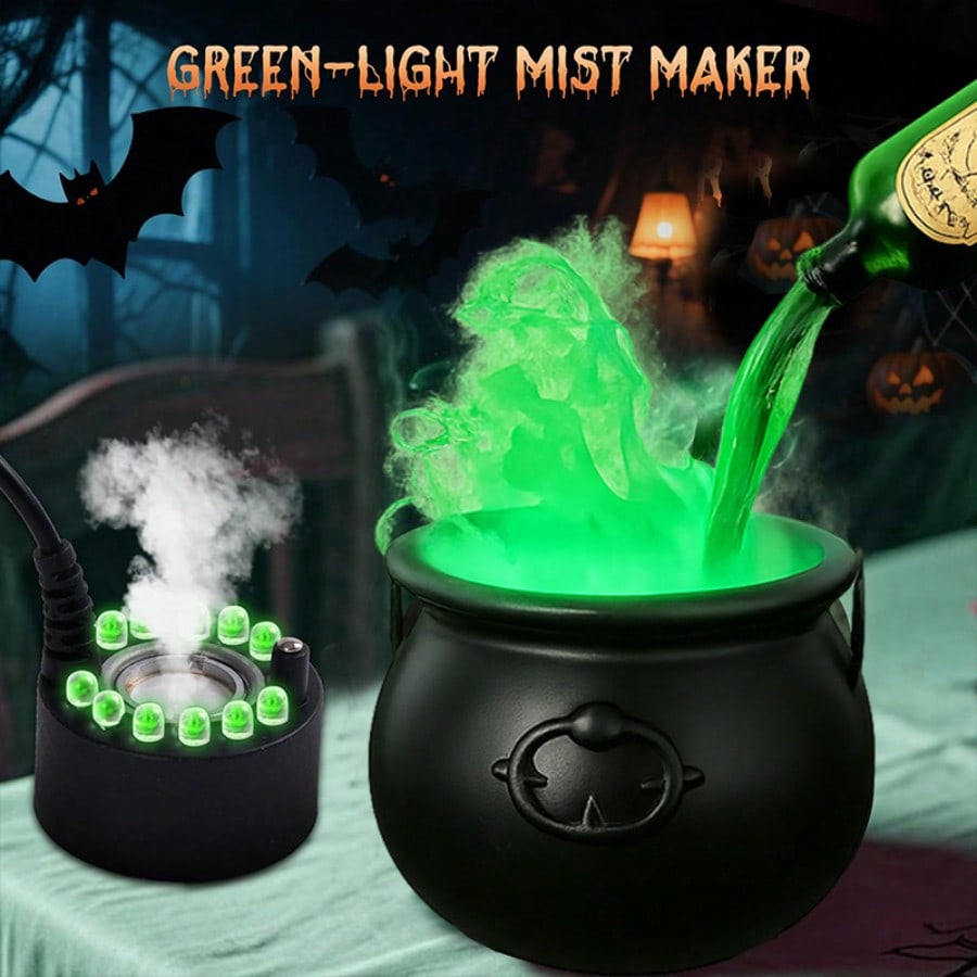 Witches Cauldron With Magic Floating Potion Bottles And Led Diffuser For Halloween Decoration-3