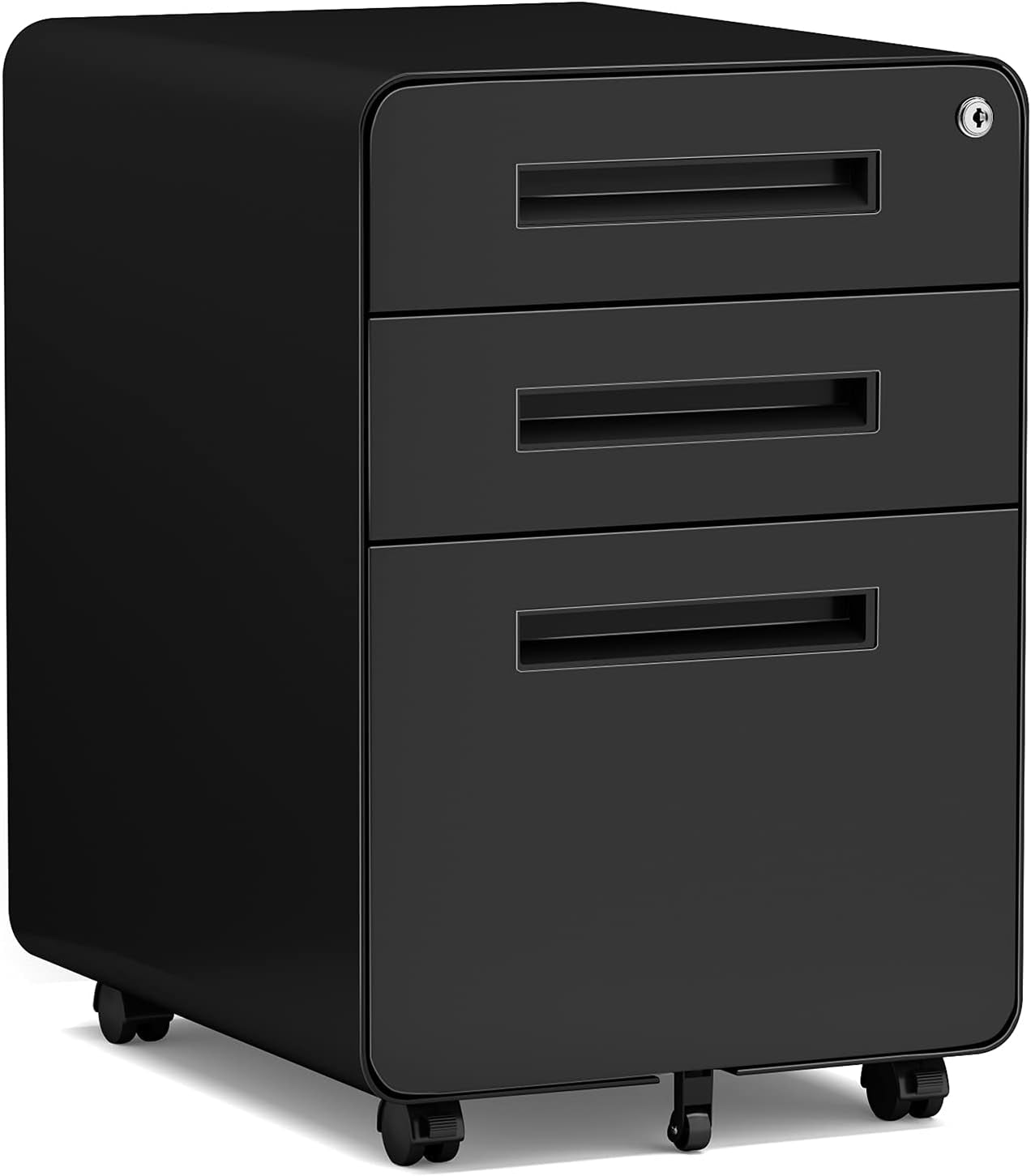 Mobile Filing Cabinet 3 Drawer, Rolling Small File Cabinet with Keys under Desk, Modern Black Filing Cabinet for Home Office with Anti-Tilt Wheels, A4/Letter/Legal Hanging File Drawers-0