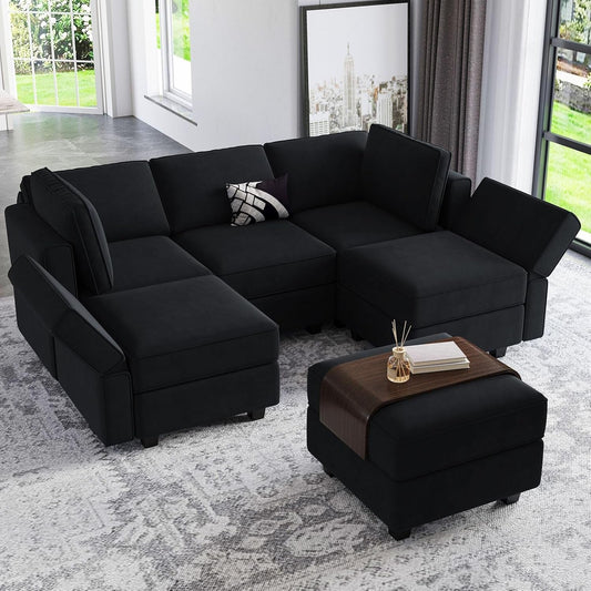 Modular Sectional Sofa Velvet Couch with Chaise