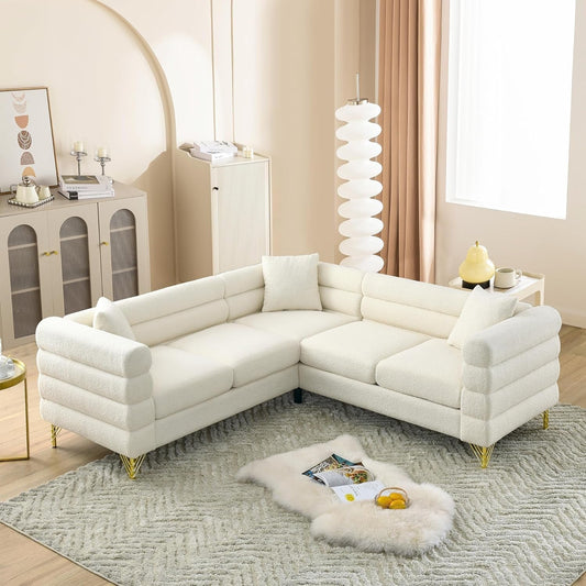Oversized White Corner Sofa 5 Seater Teddy Couch