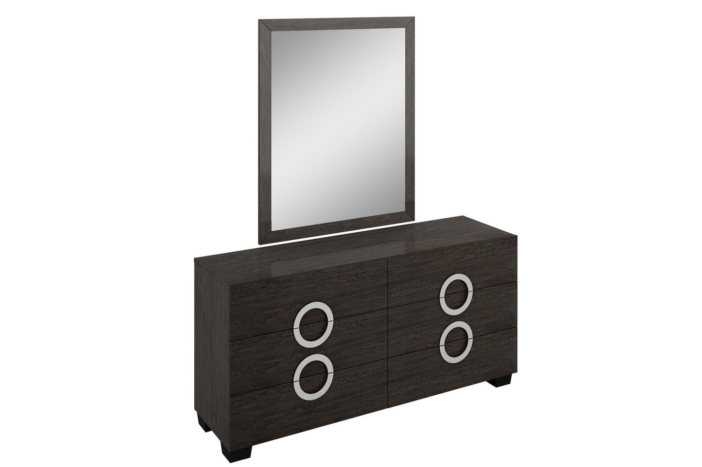 Four Piece Gray Solid Wood Bedroom Set With Mirror-2