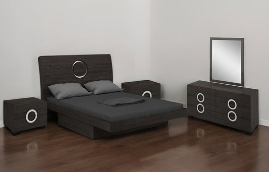 Four Piece Gray Solid Wood Bedroom Set With Mirror-1
