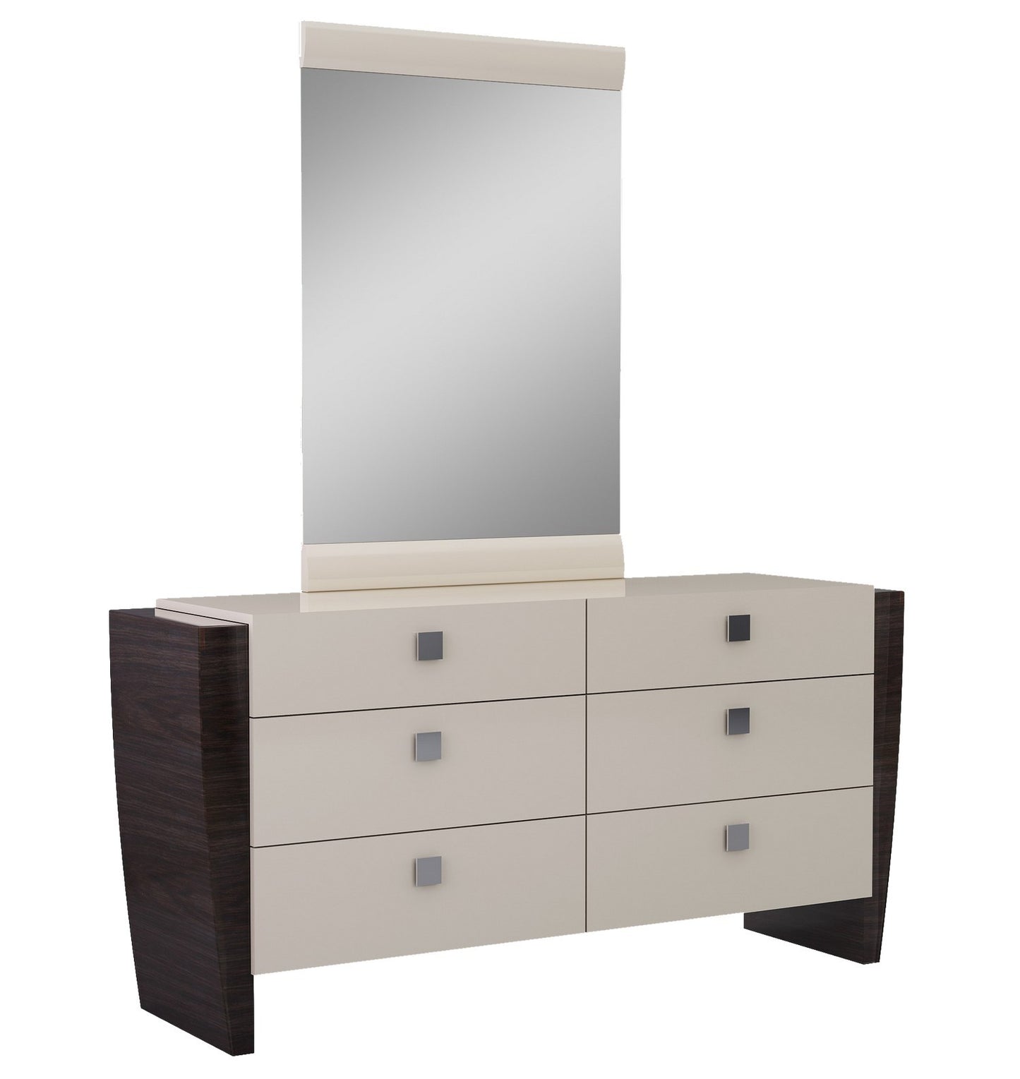 Beige Solid Wood Four Piece Bedroom Set With Mirror