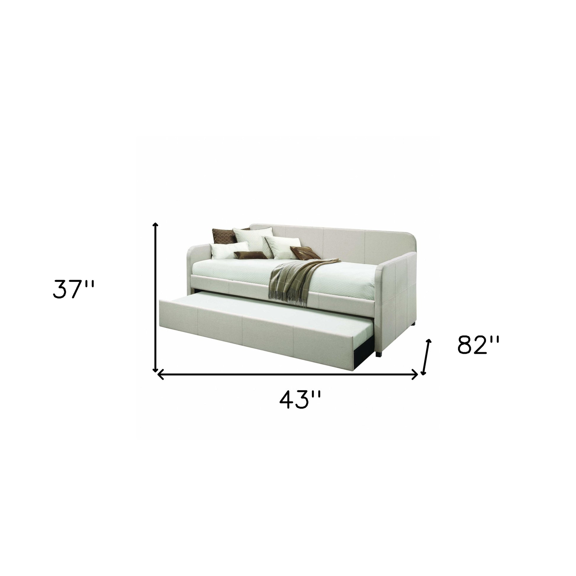 White and Light Gray Wood And Linen Twin Bed Frame-4