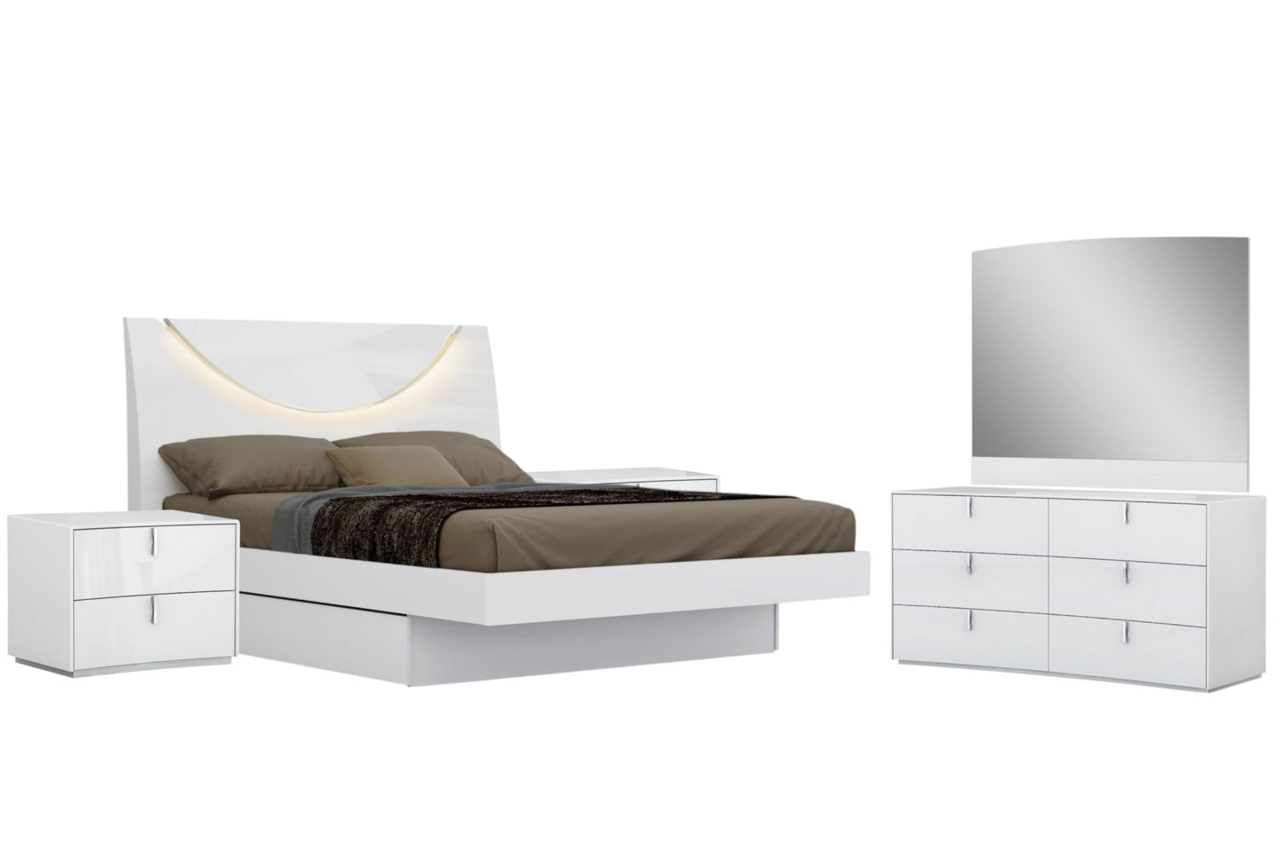 White Solid Wood Bedroom Set With Mirror Four Piece