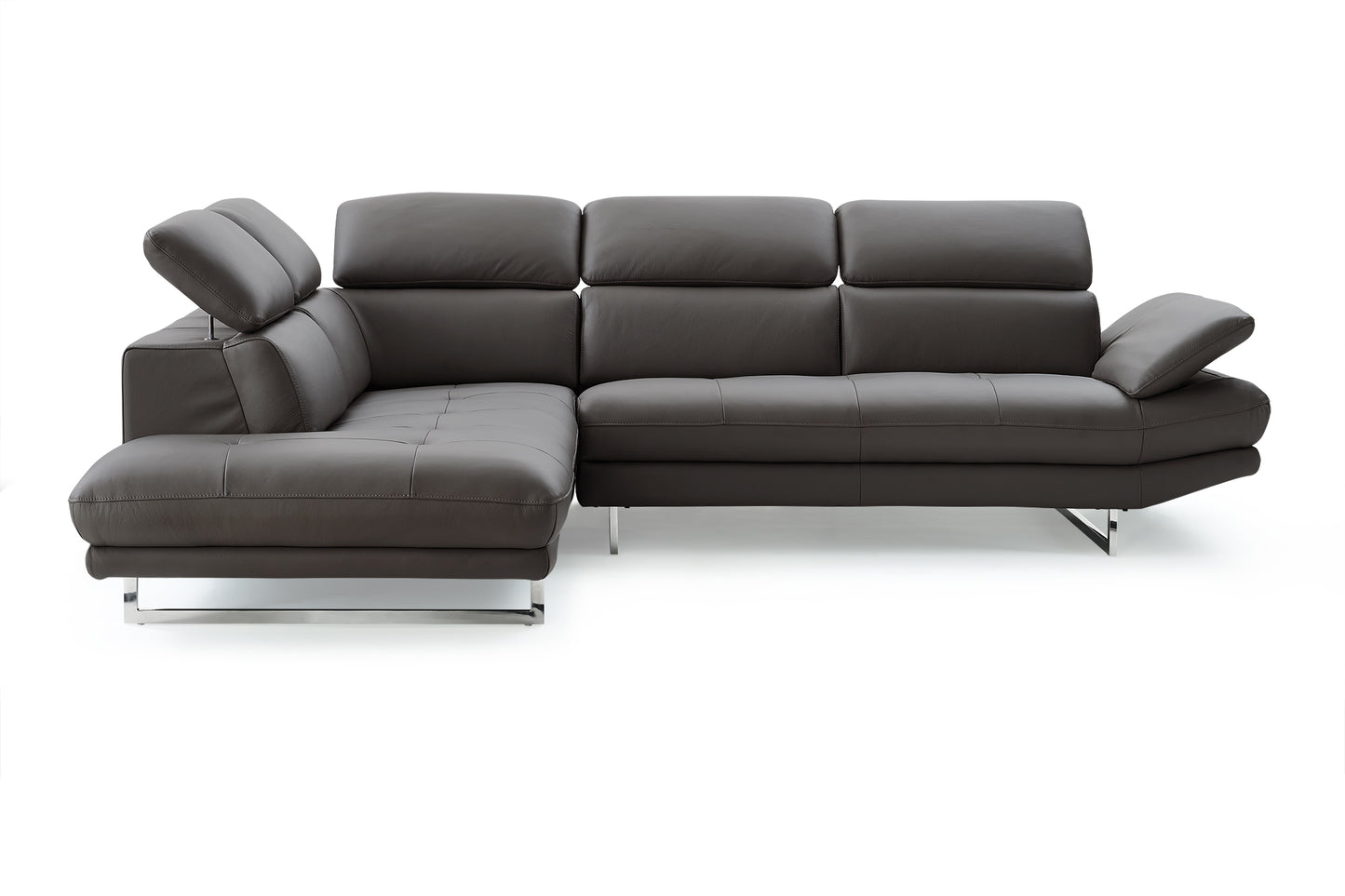 Dark Gray Genuine Leather L Shaped Two Piece Sofa and Chaise Sectional-0