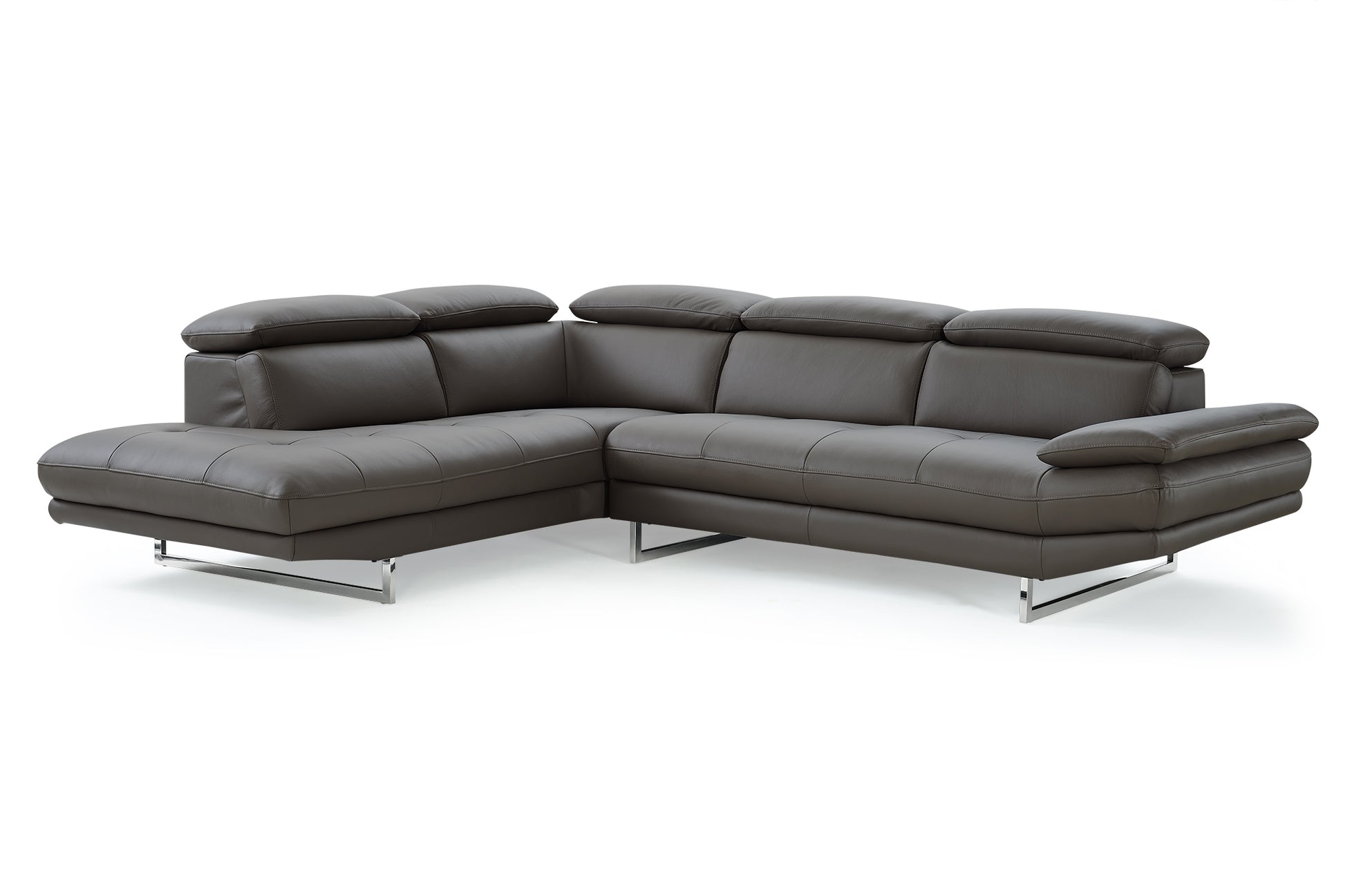 Dark Gray Genuine Leather L Shaped Two Piece Sofa and Chaise Sectional-1