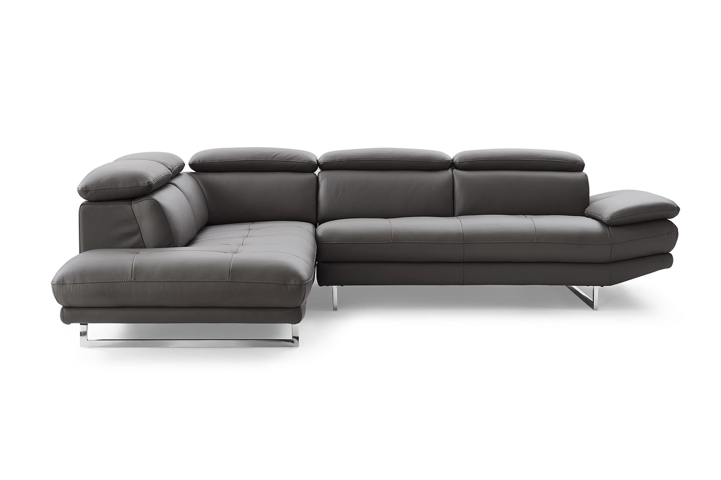 Dark Gray Genuine Leather L Shaped Two Piece Sofa and Chaise Sectional-2