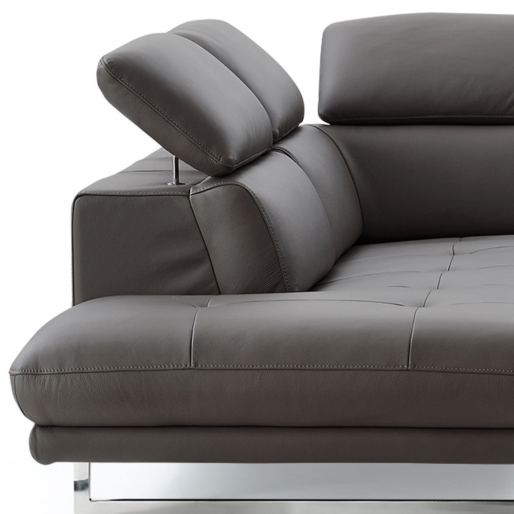 Dark Gray Genuine Leather L Shaped Two Piece Sofa and Chaise Sectional-4