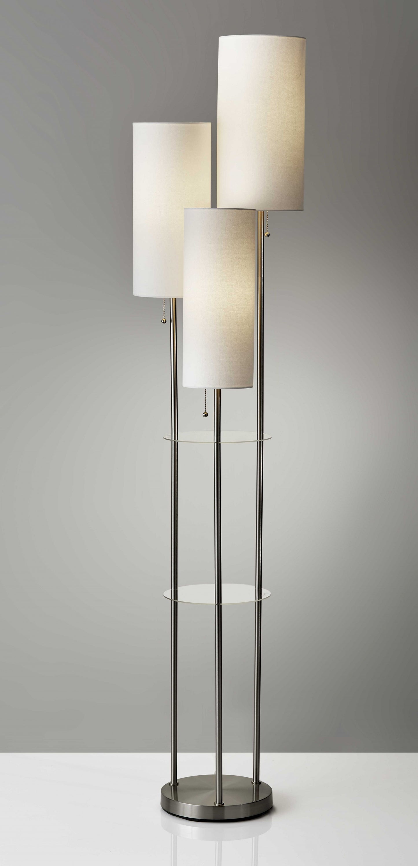 68" Silver Three Light Novelty Floor Lamp With White Linen Cylinder Shade-4