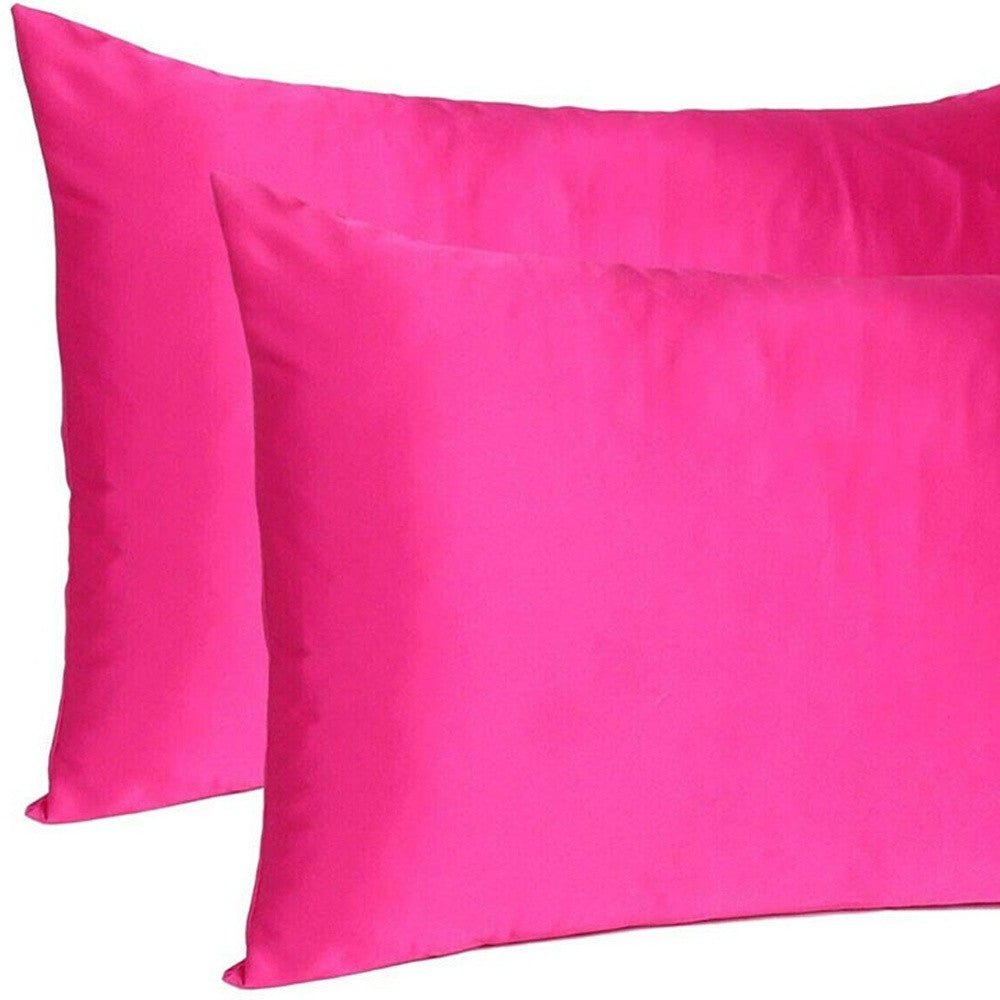 Fuchsia Dreamy Set Of 2 Silky Satin Standard Pillowcases-6