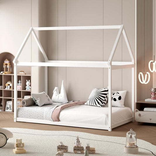 Twin House Bed with Roof Canopy, Montessori