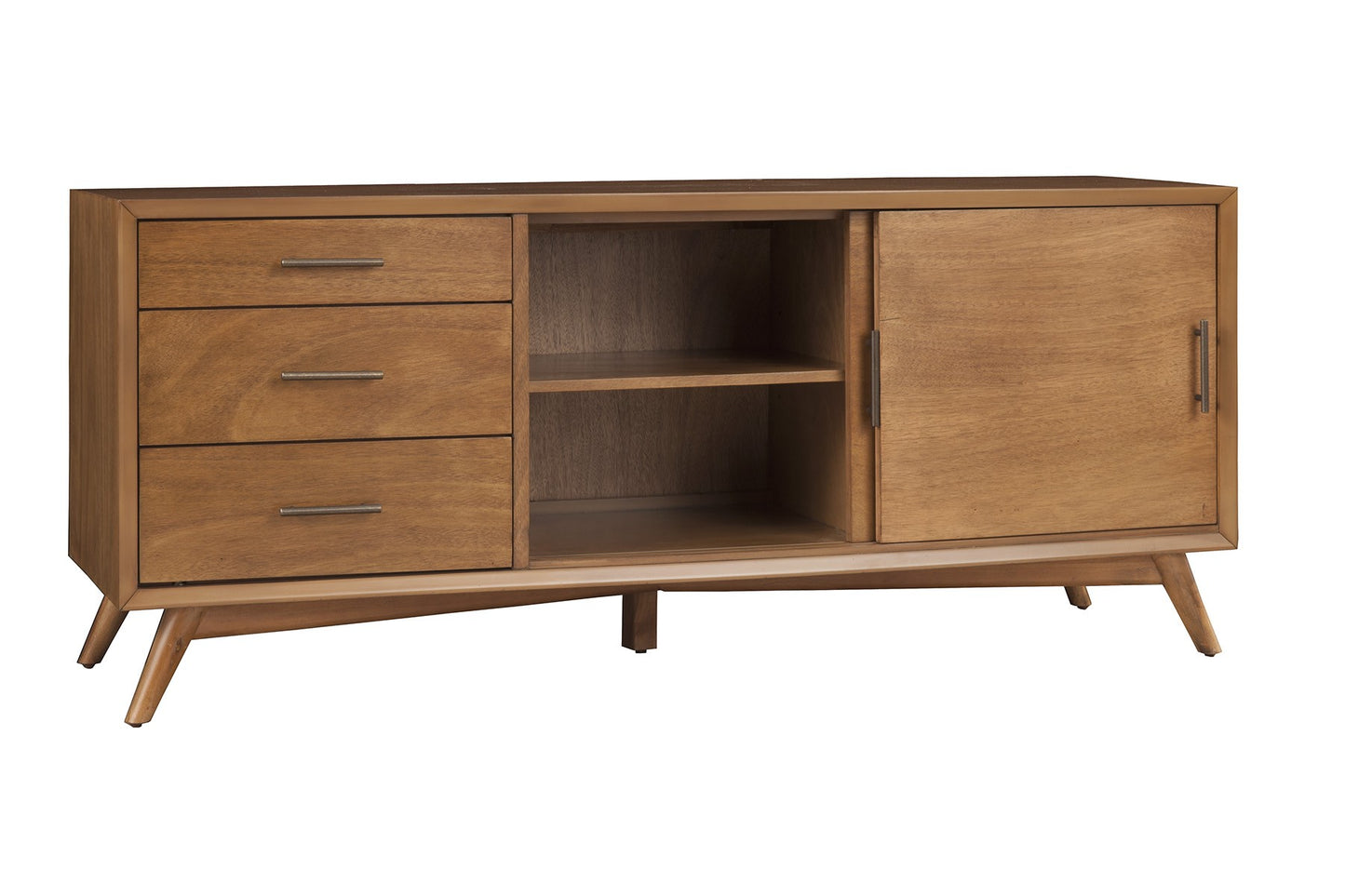 Brown Wood 64 Inch TV Stand With Sliding Door And Drawers