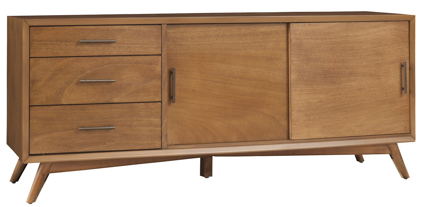 Brown Wood 64 Inch TV Stand With Sliding Door And Drawers