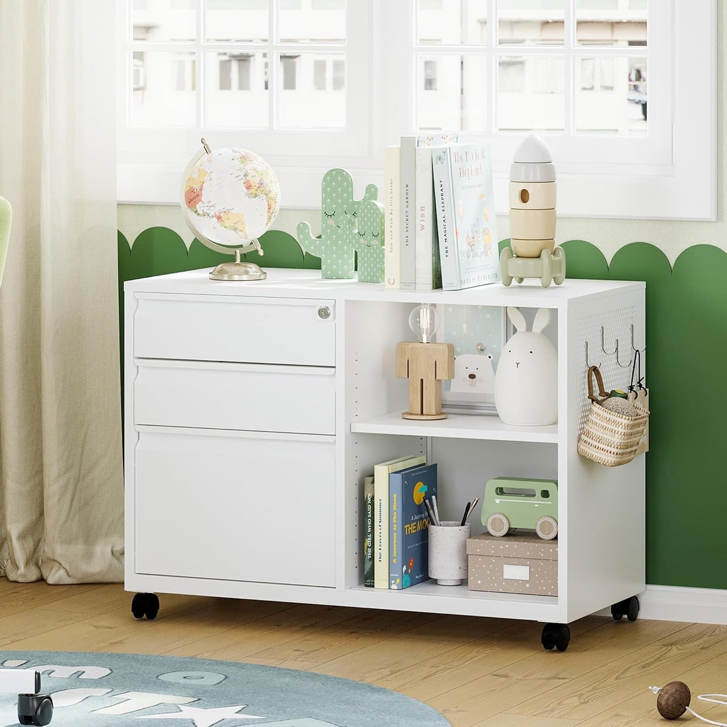 White Mobile 3 Drawer Locking File Cabinet