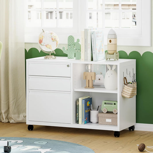 White Mobile 3 Drawer Locking File Cabinet