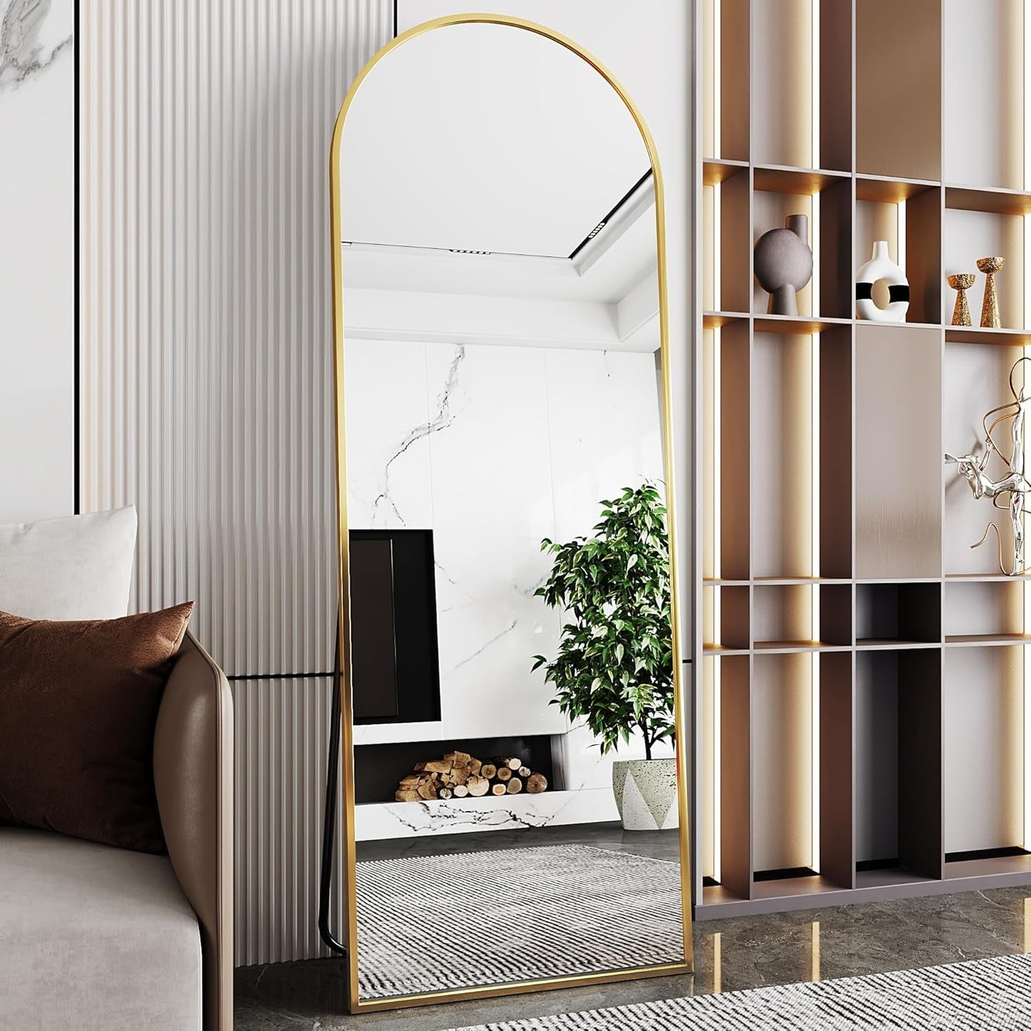 Nanoglass Arch Mirror Full Length,Gold Mirror Full Length 71"X26",Standing Mirror Full Length,Full Body Mirror for Bedroom,Large Mirror(Gold)-0
