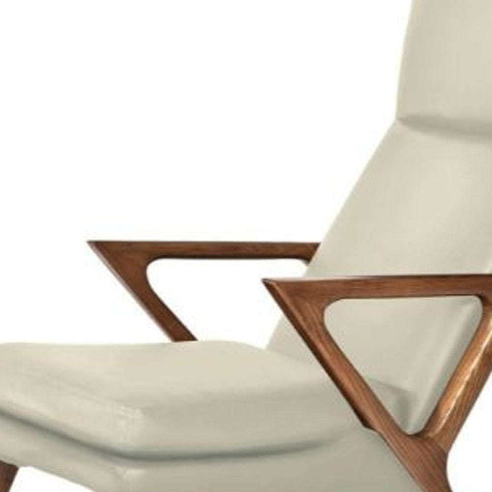 26" Beige And Brown Faux Leather Lounge Chair With Ottoman-3