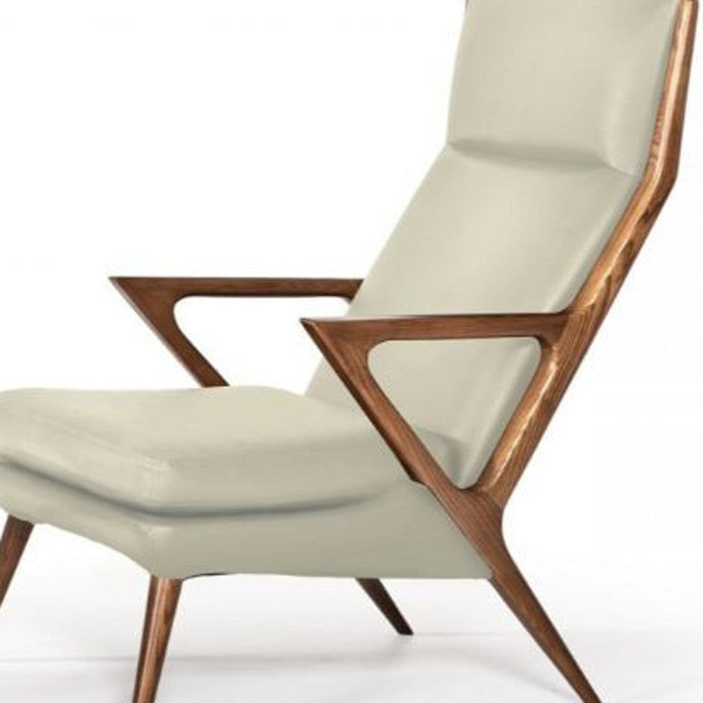 26" Beige And Brown Faux Leather Lounge Chair With Ottoman-4