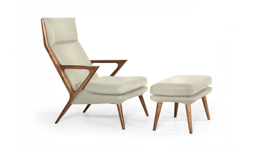 26" Beige And Brown Faux Leather Lounge Chair With Ottoman-2