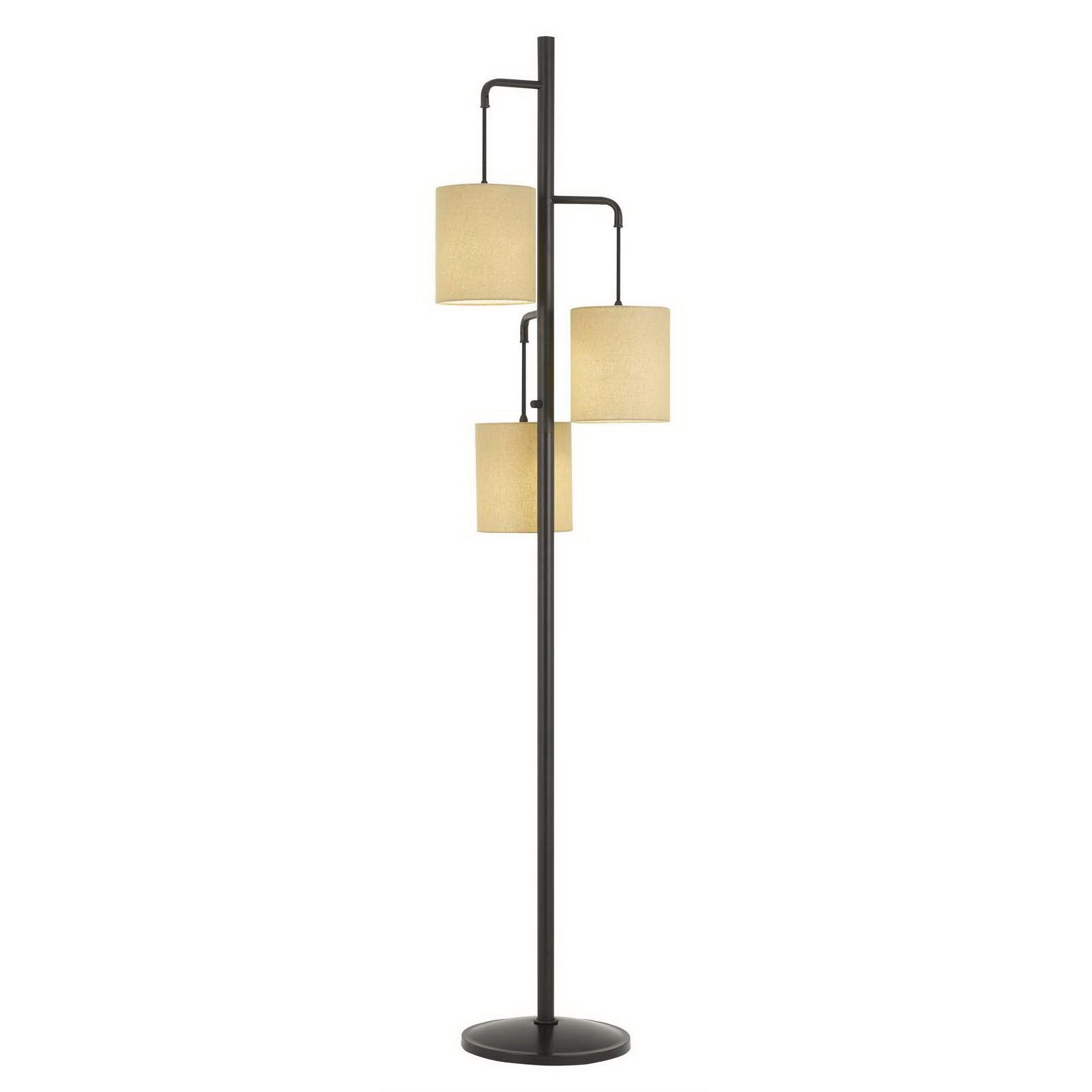 72" Bronze Three Light Traditional Shaped Floor Lamp With Beige Drum Shade-0