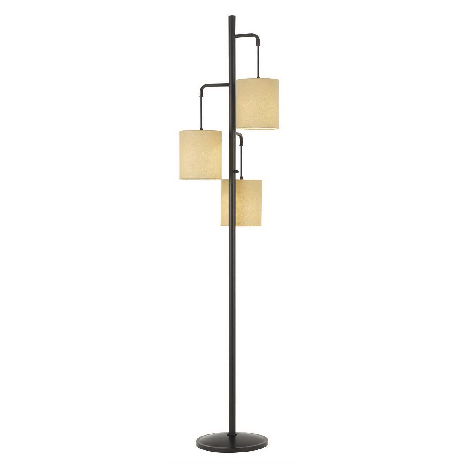 72" Bronze Three Light Traditional Shaped Floor Lamp With Beige Drum Shade-1