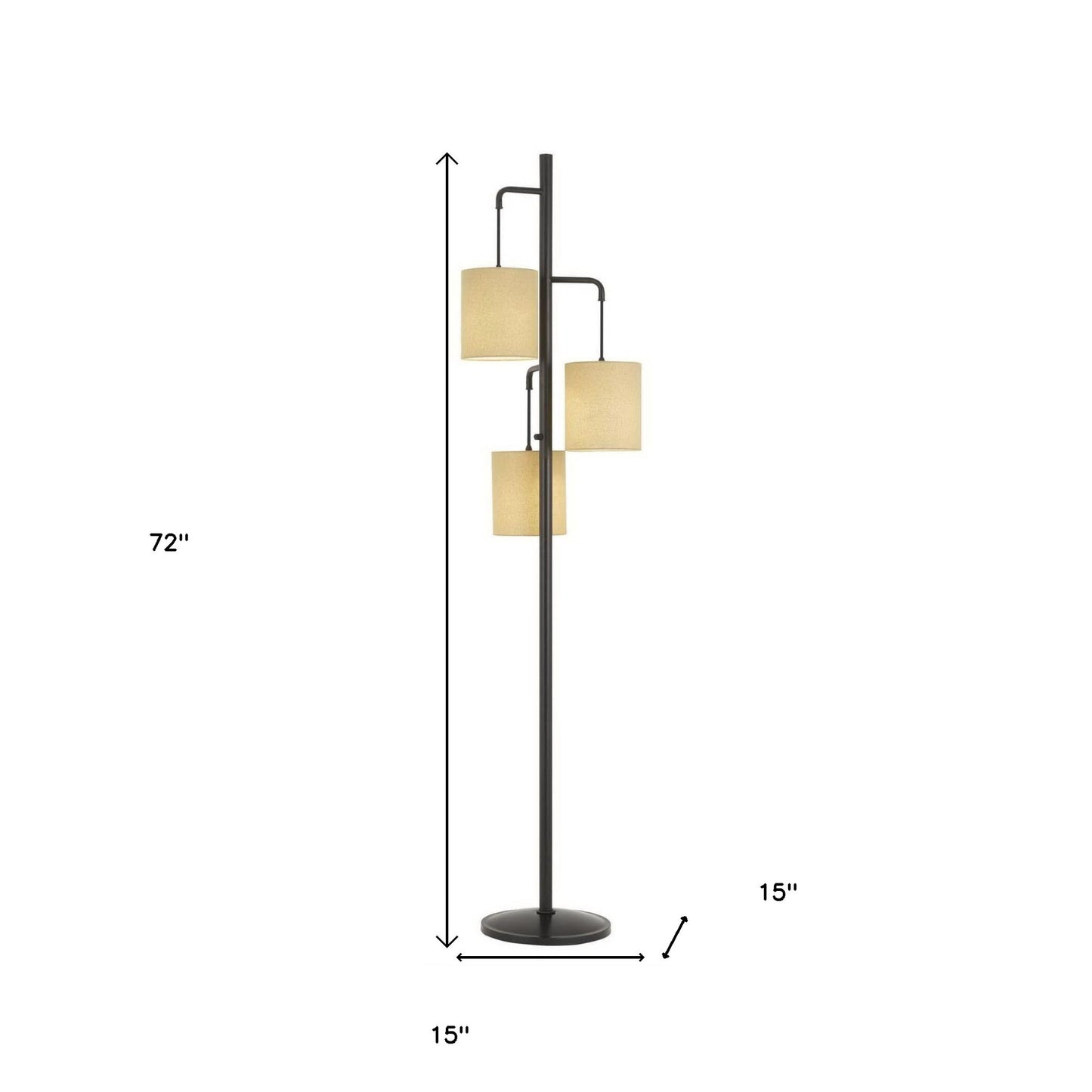 72" Bronze Three Light Traditional Shaped Floor Lamp With Beige Drum Shade-5