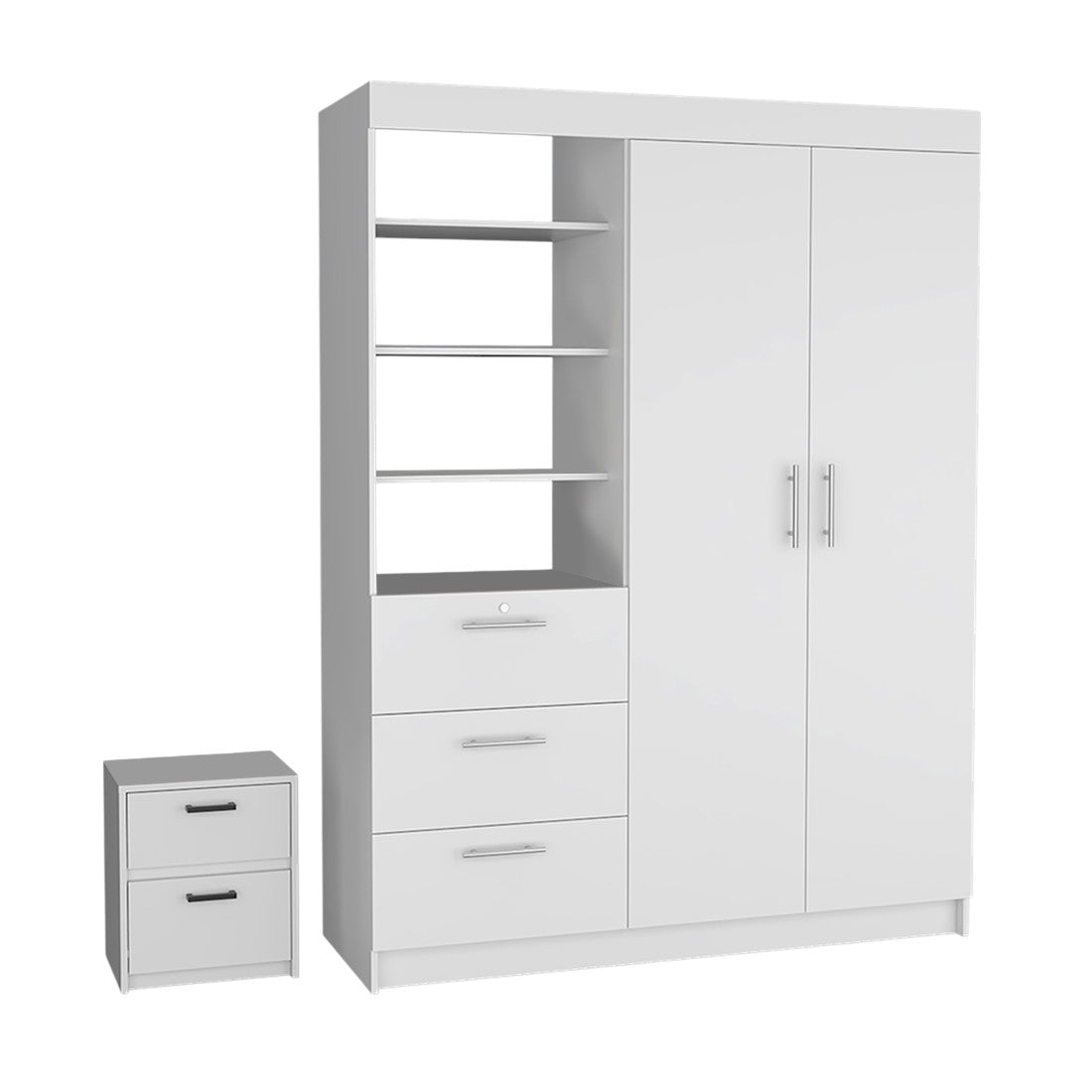 Two Piece White Bedroom Set With Armoire And Nightstand