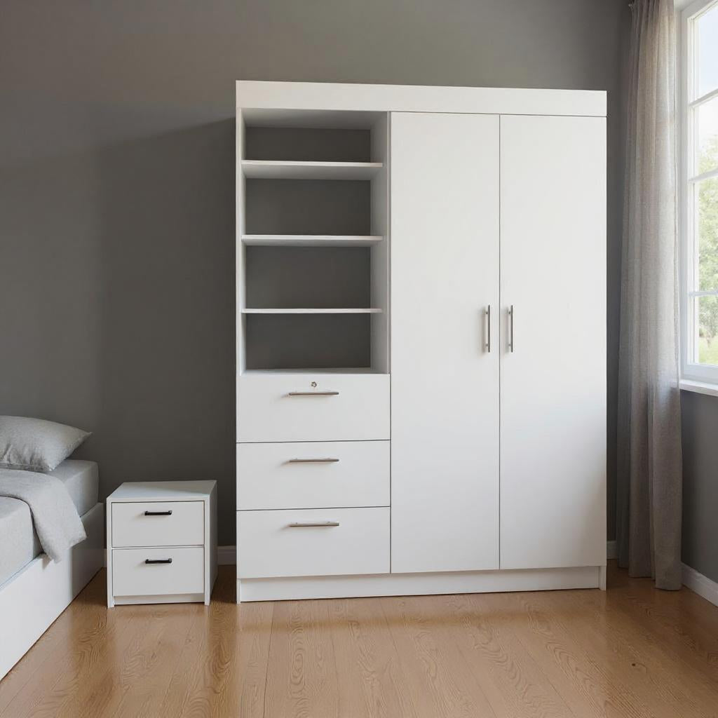 Two Piece White Bedroom Set With Armoire And Nightstand