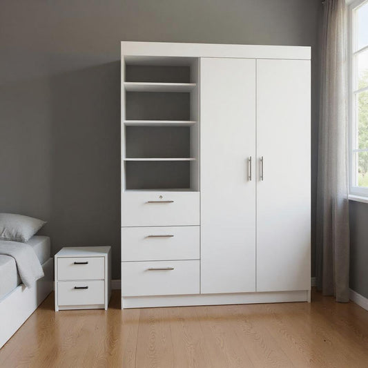 Two Piece White Bedroom Set With Armoire And Nightstand