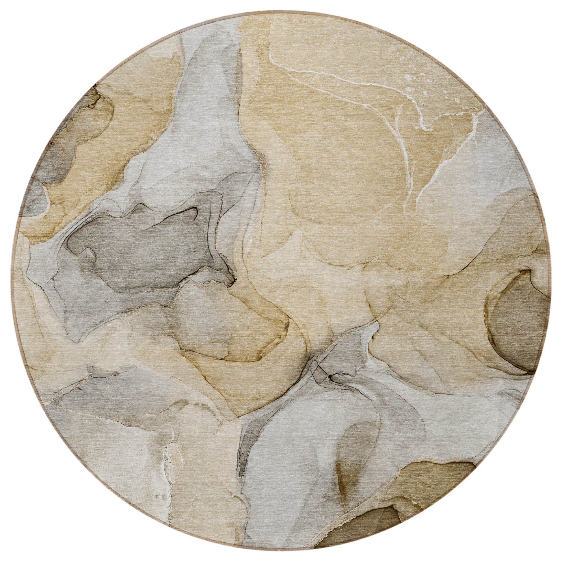 8' Round Brown Round Abstract Washable Non Skid Indoor Outdoor Area Rug-4