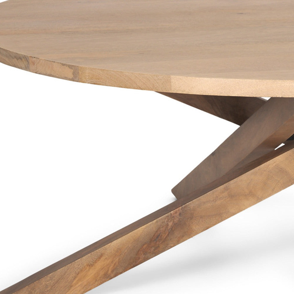 42" Natural Solid Wood Round Cross Legs Coffee Table-7