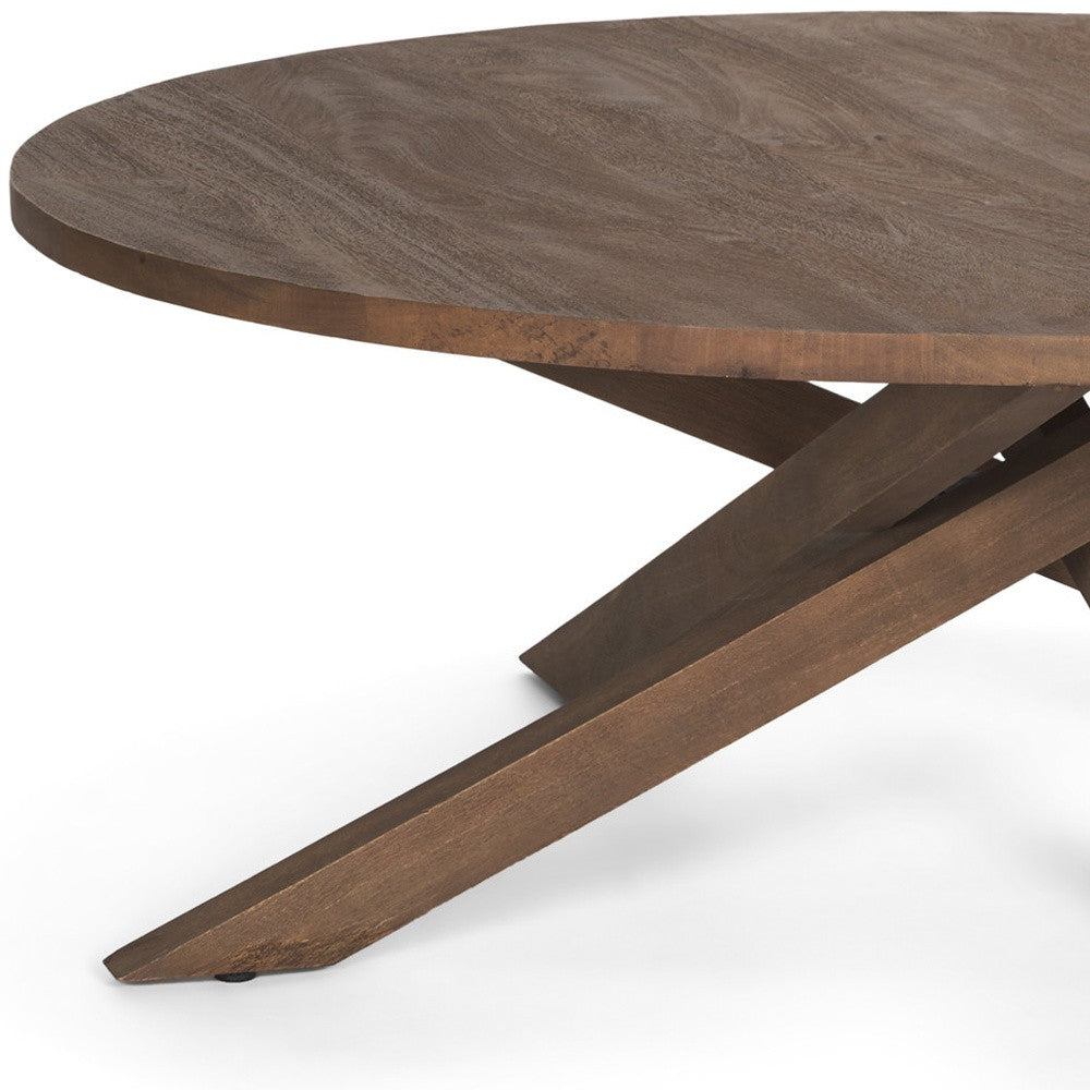42" Brown Solid Wood Round Cross Legs Coffee Table-8