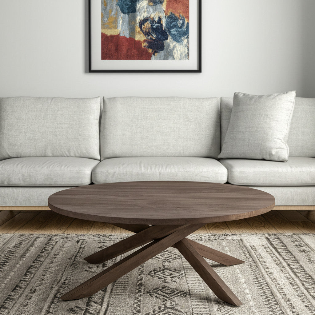 42" Brown Solid Wood Round Cross Legs Coffee Table-0