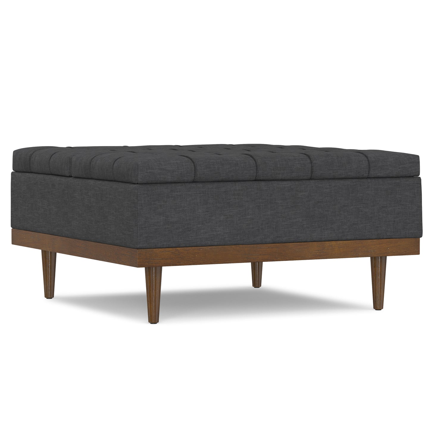 36" Walnut and Slate Gray Upholstery Storage Ottoman