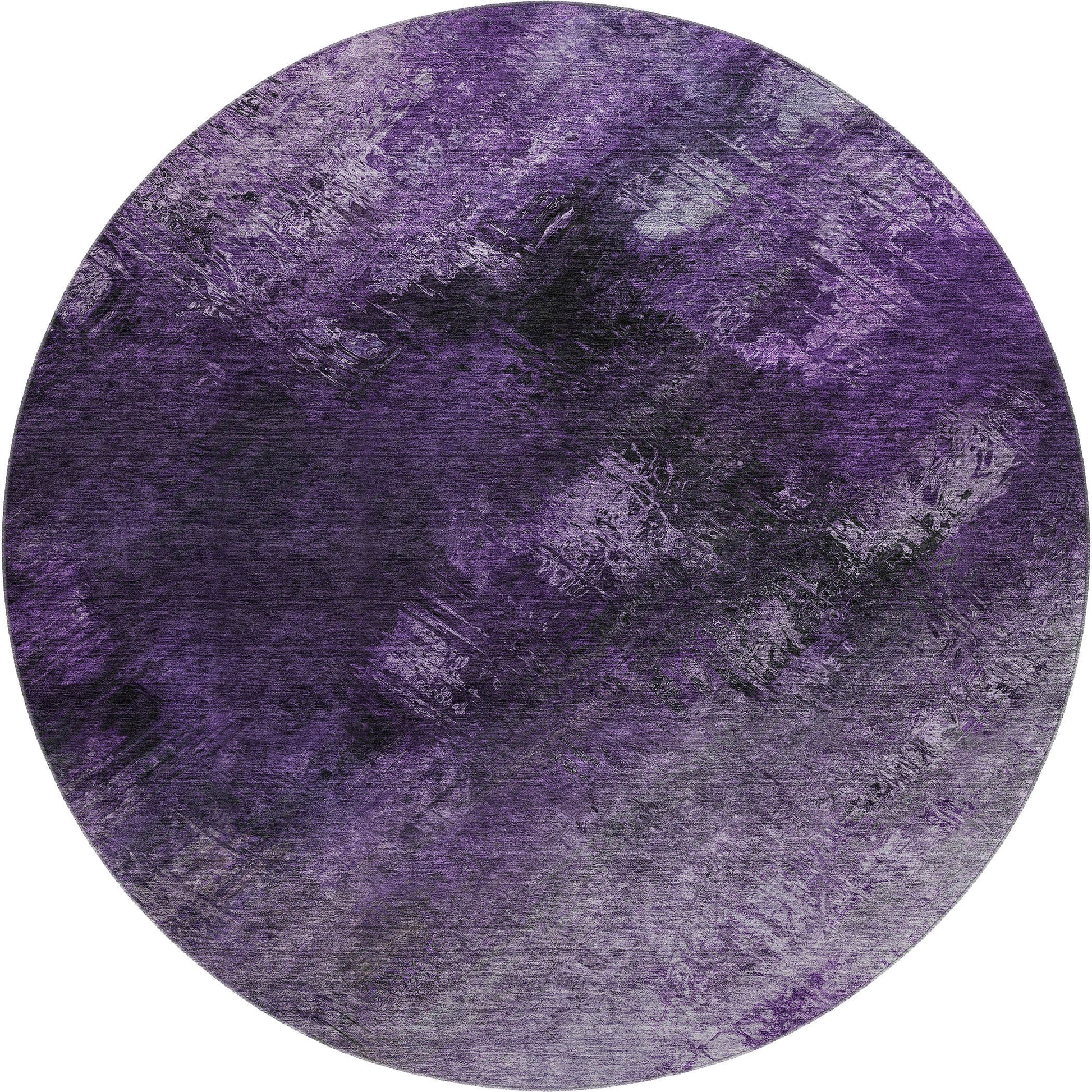 8' Purple Gray And Ivory Abstract Washable Round Rug With UV Protection-1