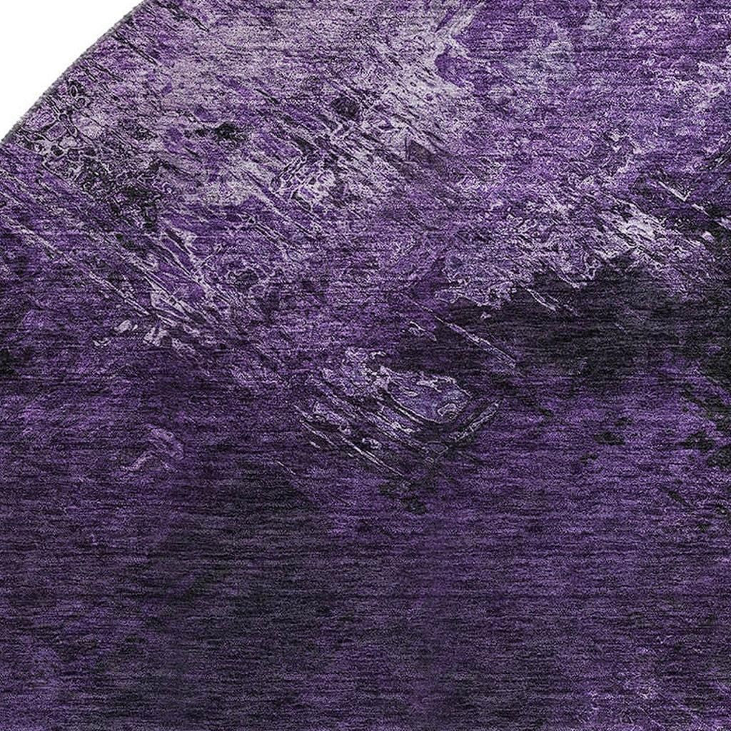 8' Purple Gray And Ivory Abstract Washable Round Rug With UV Protection-3