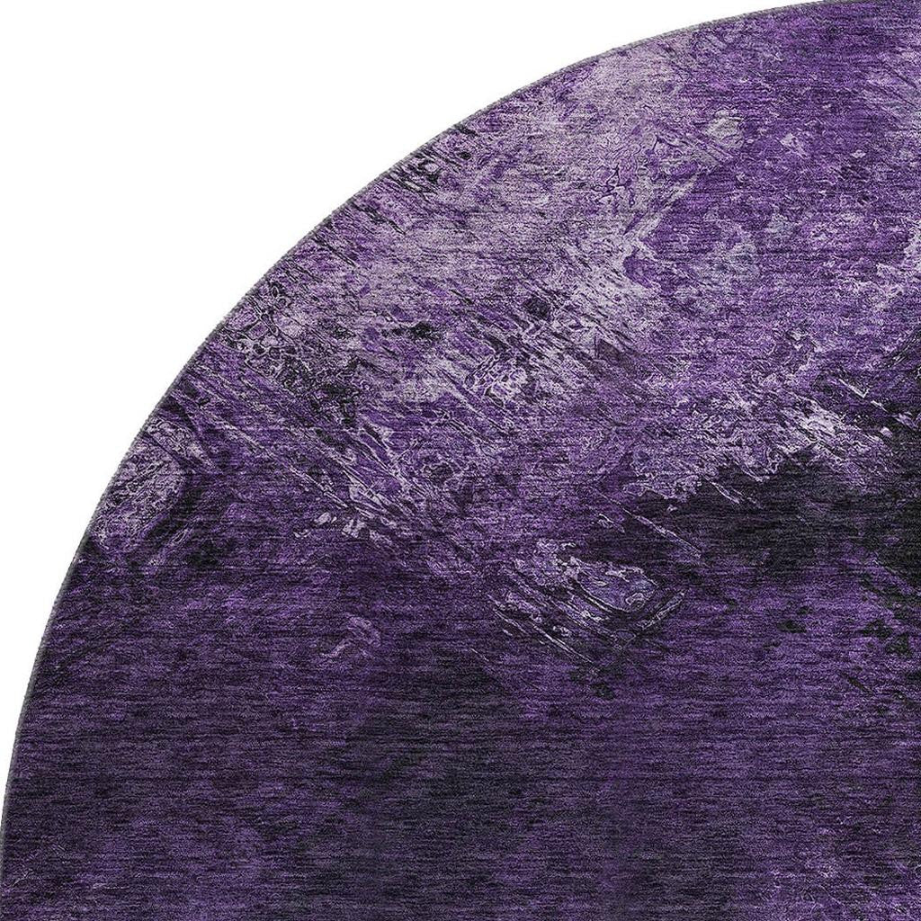 8' Purple Gray And Ivory Abstract Washable Round Rug With UV Protection-4