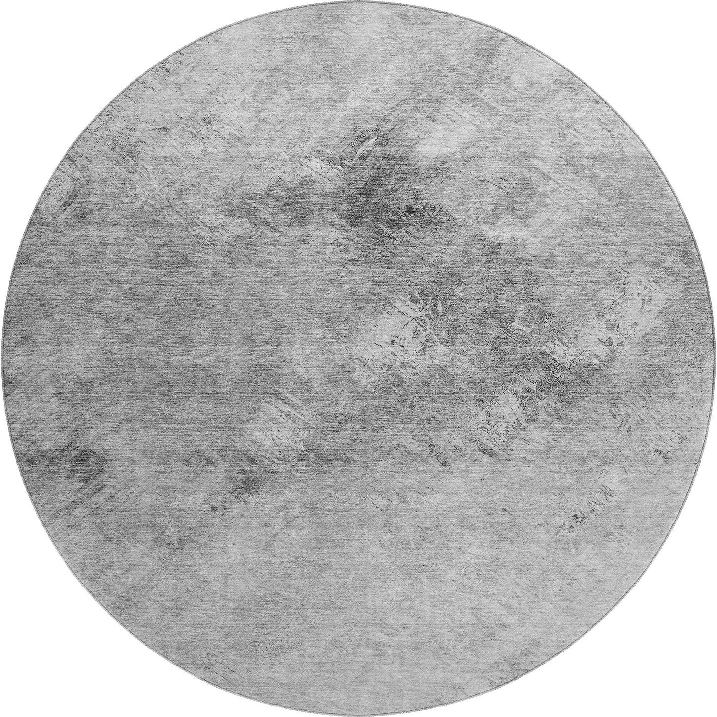 8' Silver And Gray Abstract Washable Round Rug With UV Protection-1